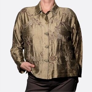 Rare Vintage 90s Chico's Beaded Pure Silk Shacket Plus 1X XL Boho Chic Artisanal